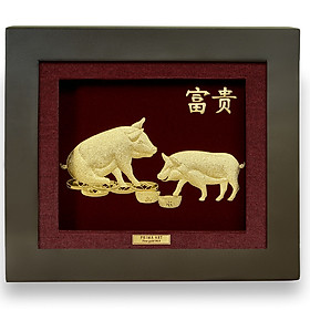 Tranh Vàng 24K PRIMA ART - Hình Heo Chăm Chỉ - Kích Thước 18 x 20 cm - CGS-0411-15