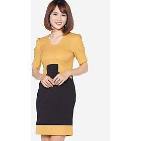 Đầm ôm tay ngắn phối màu The One Fashion DDY1601VDE