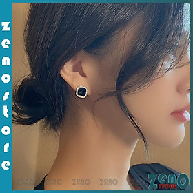Khuyên tai ZenO đính đá viền bạc Ý KT05, bông tại bạc S925 gắn đá