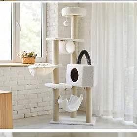  Trụ mèo leo trèo Loại cao 1,6m / Cat tree 4 tầng nhiều bộ phận - Nhà cho mèo chơi và cáo móng Bàn cào đa chức năng Hanpet (giao màu ngẫu nhiên)