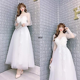 Đầm Maxi xoè tay dài phồng kết cườm và hoa nổi -MS202V- Size M/L đến 57kgMM MM