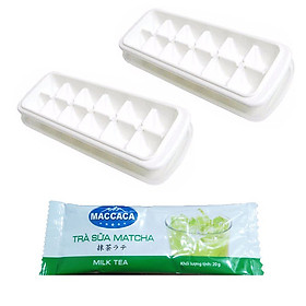Combo khay đá có nắp đậy trữ đồ ăn dặm 12 ngăn kháng khuẩn nhật bản + tặng gói trà sữa matcha macca
