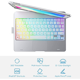 Mua Bàn phím bluetooth 7 màu đèn nền xoay 360 độ có chuột dùng cho ipad 10.2 và ipad 10.5 inch - Hàng chính hãng