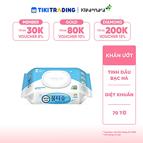 Khăn ướt đa năng KLEANNARA Tinh chất bạc hà diệt khuẩn (có nắp) - 70 tờ