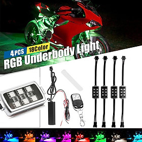 Đèn khí quyển trên ô tô 4 Đèn phanh thông minh RGB 24 LED Đèn khí quyển cho xe máy với điều khiển từ xa không dây Bộ đèn dải trang trí Moto