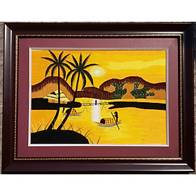 Mua Tranh Thêu Tay - Phong cảnh chiều hoàng hôn trến bến sông