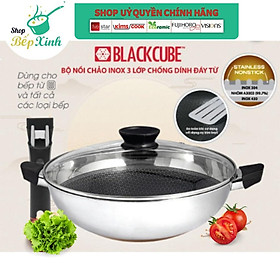 Bộ nồi chảo Blackcube 3 lớp đúc liền đáy từ đa năng chống dính Kims cook T&K  03-1 Pcs , tặng 1 sạn inox