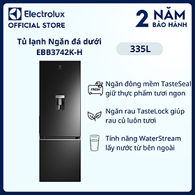 Mua  Miễn phí giao hàng toàn quốc  Tủ lạnh Electrolux Inverter UltimateTaste 300 ngăn đá dưới có ngăn đông mềm 335 lít - EBB3742K-H - Lấy nước từ bên ngoài tiện dụng  khử mùi diệt khuẩn  đá xoay tiện lợi  Hàng chính hãng 
