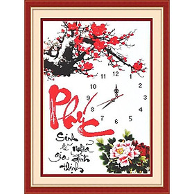 ĐH thêu chữ thập Phúc - Đào đỏ mẫu đơn  chưa thêu