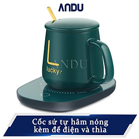 Cốc Văn Phòng, Cốc Hâm Nóng Bằng Sứ Kèm Đế Điện trà Tặng Kèm Thìa Mạ Vàng Tiện Lợi