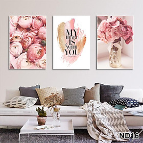 Mua Tranh treo tường CAO CẤP 3 bức phong cách hiện đại Bắc Âu 07  tranh hoa mẫu đơn trang trí phòng khách  phòng ngủ