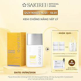 Chống nắng vật lý làm sáng mịn da Sakirei UV Total Defense Broad Spectrum SPF 50+ PA++++ Tinted Sunscreen