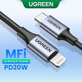Cáp sạc, dữ liệu USB Type-C sang IP dài 2M chuẩn MFI, sạc nhanh 3A Ugreen 60761(Đen) hàng chính hãng