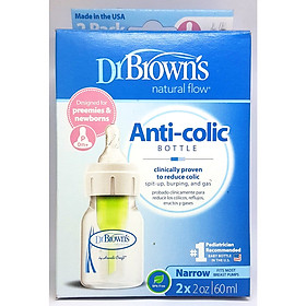 Set 2 bình sữa cổ thường hẹp Dr Browns Natural Flow Anti Colic dung tích 60ml ( nhập khẩu Mỹ )