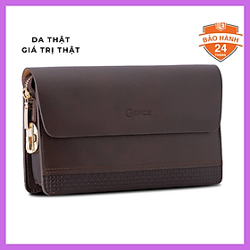 Clutch, Ví Cầm Tay Thời Trang Nam Khóa Số Da Bò Cao Cấp RB01 Nâu
