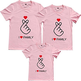 Áo Thun Gia Đình 3 Người Họa Tiết Bắn Tim Màu Hồng Phấn