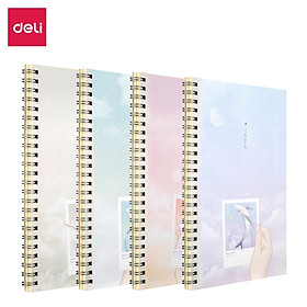 Sổ Tay Ghi Chép A5 Gáy Xoắn 60 Trang Deli - Kẻ Ngang - Bìa Họa Tiết Hoa / Mèo / Cá - LA560