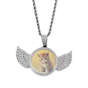 Classic Picture Necklace Angel Wing Memory Pendant Photo Chain Pendant Gold