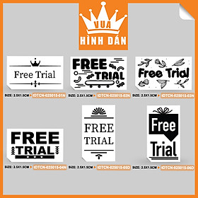 Hình ảnh Set 100/500 tem / sticker (2.5x1.5cm) FREE TRIAL tem dán siêu mini dành cho shop (5 mẫu) (1.039)