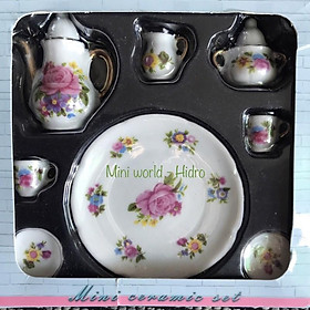 Bộ ấm chén mini trang trí nhà búp bê. Bộ ấm trà mini. Miniature. Bộ tách trà bằng sứ mini