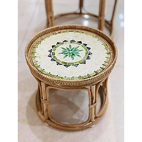 Bàn trà tròn mây guột khảm trai cao cấp phong cách Vintage Decor trang trí nhà, thân thiện môi trường