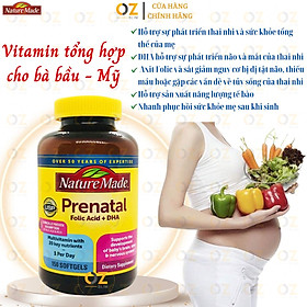 Vitamin tổng hợp cho bà bầu Prenatal Folic Acid+ DHA Nature Made giúp mẹ khỏe, thai nhi phát triển tốt (Mỹ) - OZ Slim Store