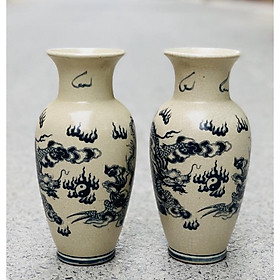 Mua Set 2 lọ hoa men rạn cổ  dáng Lộc bình cao 25cm  dùng cắm hoa cho ban thờ gia tiên- thổ công. Gốm sứ Bát Tràng
