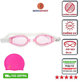 Kính bơi chống sương mờ , chống UV Cleacco Tặng nón bơi Silicon Cleacco cao cấp  ( Giao màu ngẫu nhiên)