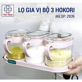 Bộ 3 lọ đựng gia vị Hokori có nắp đậy kèm thìa cao cấp nhựa PP dày dặn bền đẹp - Đồ gia dụng, dụng cụ nhà bếp thông minh