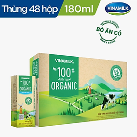Thùng 48 Hộp Sữa Tươi Tiệt Trùng Vinamilk 100% Organic Không Đường 12 lốcx180ml-Mẫu mã mới