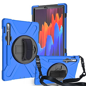For Samsung Tab S7 T870 /Tab S7 Plus T970/T975 Protective Cover with Pen Slot Anti-fall Belt Holder + Wristband + Straps