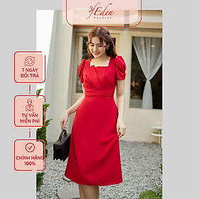 Hình ảnh Đầm chữ a thời trang Eden cổ vuông tay phồng - D494