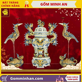 Mua Bộ Đỉnh Hạc Thờ Sứ Bộ Tam Sự Sứ Men Rạn Đắp Nổi Cao Cấp-Nghệ Nhân Phạm Đạt Bát Tràng- Gốm Minh An