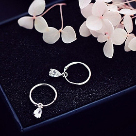 Khuyên tai bạc thả hạt nước bông tai nữ phong cách Hàn Quốc tặng ảnh Vcone