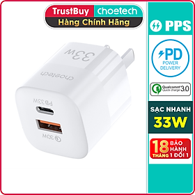 Hình ảnh Adapter Củ Sạc 33W PPS/ PD 30W / QC 3.0 1 Cổng Type C 1 Cổng USB Nhỏ Gọn CHOETECH PD5006 Sạc Nhanh iPhone, iPad, Samsung - Hàng Chính Hãng