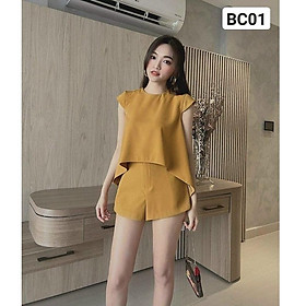 Sét bộ áo babydoll vạt cao thấp cổ tròn và quần ngắn
