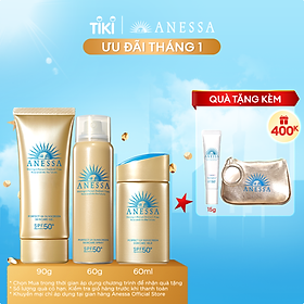 Bộ sản phẩm Kem chống nắng Anessa bảo vệ hoàn hảo cho da mặt và toàn thân (Gold Milk 60ml + Gold Gel 90g + Gold Spray 60g)