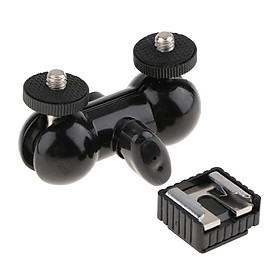 Cool Ball Head Shoe Mount 1/4“ Hot Shoe Mount Double Ballhead 1/4 Tripod Screw Multi-function for LCD Monitors, Led Light, Microphone, Camcorder