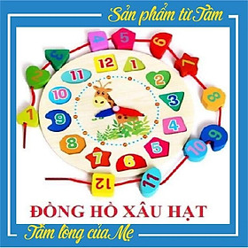 Đồng Hồ Gỗ Xâu Hạt Cho Bé - Đồng Hồ Gỗ Hình Học Kèm Xâu Hạt Giúp Bé Tư Duy