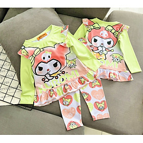 Đồ bộ ngủ dài tay cho bé gái kuromi hello kitty từ 12-40kg chất thun lạnh mềm mịn mát