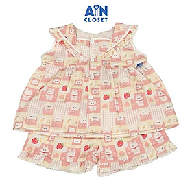 Bộ quần áo Ngắn bé gái họa tiết Thỏ Happy Hồng cotton - AICDBGPI1L8O - AIN Closet