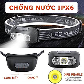 Mua Đèn pin đội đầu siêu sáng cảm ứng bằng tay 1 bóng LED  chống thấm nước IPX6  đèn đeo trán cảm bi
