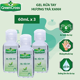 Combo 3 chai Gel rửa tay Green Cross 60ml - Hương trà xanh