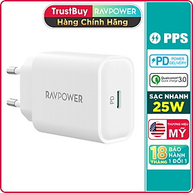 Adapter Củ Sạc Nhanh Đến 25W Type C PPS PD 3.0 QC 3.0 RAVPower RP-PC156 Dành Cho Điện Thoại Samsung, iPhone, iPad - Hàng Chính Hãng