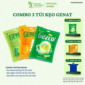 Combo 3 Túi kẹo thảo mộc Gezcol, Chanh Sả, Genat Gừng (Túi 20 viên)