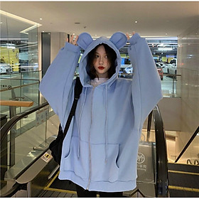 Áo Khoác Hoodie nữ Tai gấu SmileZ Dáng Unisex Form Rộng chất nỉ bông chống nắng tốt