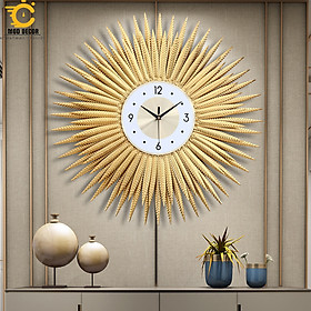 Đồng hồ treo tường kim trôi hoa vàng BF008 decor phòng khách sang trọng