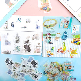 Combo 2 Bộ 32, 40 Sticker Hình Dán Mini Đồ Ăn Thức Uống Và Hoa Sen