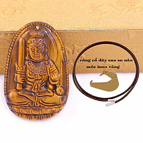 Mặt Phật Bất động minh vương đá mắt hổ 3.6 cm kèm móc và vòng cổ dây cao su nâu, Mặt Phật bản mệnh