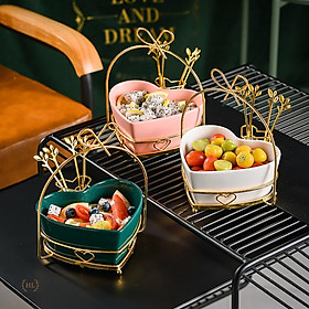 Bát Sứ Hình Trái Tim Kèm Khung vàng + 4 Nĩa Inox Vàng Kim Không Ăn Mòn Cao Cấp Home Luxury Creamic 2022